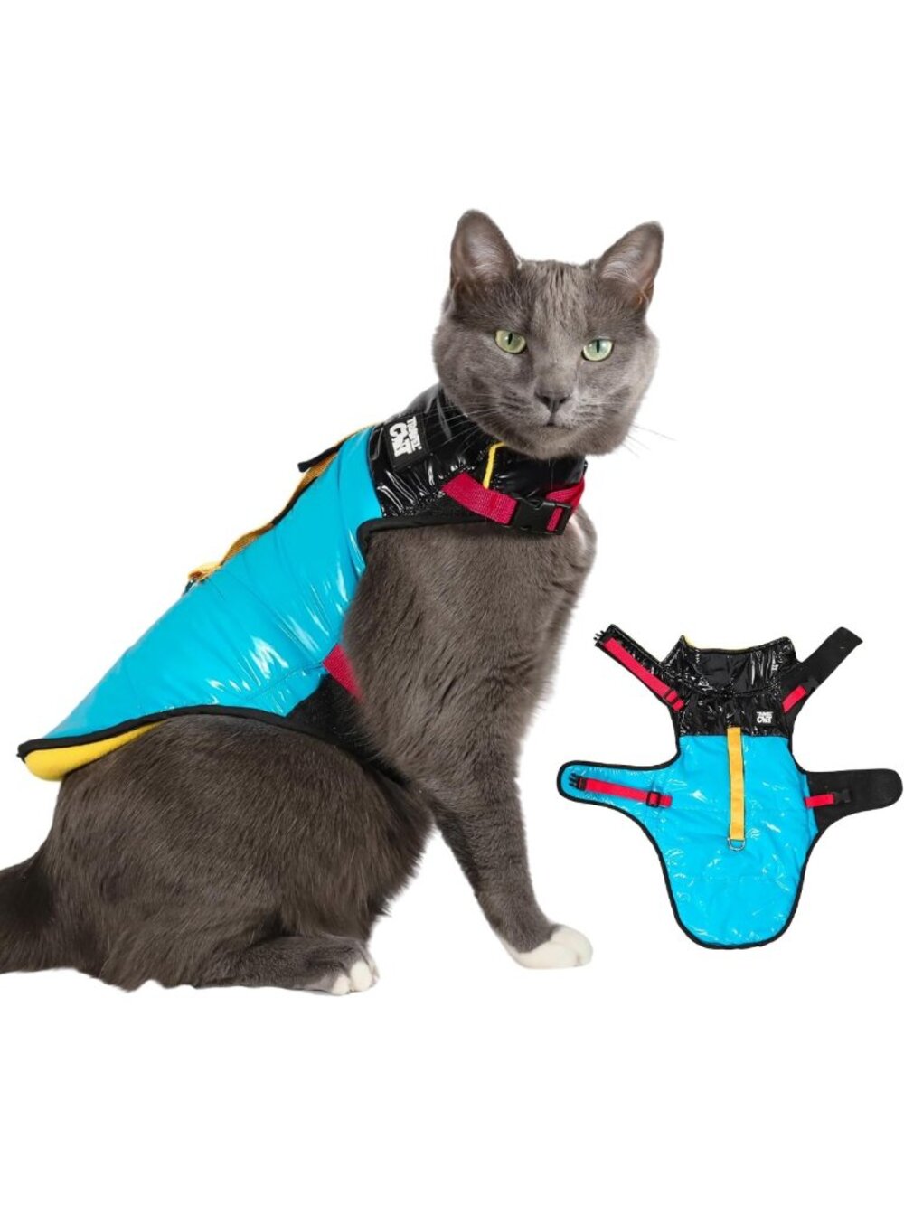 Insulated Fleece-Lined Puffer Jacket Harness for Cats - Water-Resistant